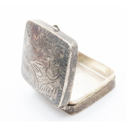 128 - Silver Box Engraved Detailing to Hinged Cover 3cm by 3.5cm