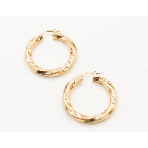 13 - Pair of 9 Carat Yellow Gold Twist Form Large Hoop Earrings Each 4cm Diameter