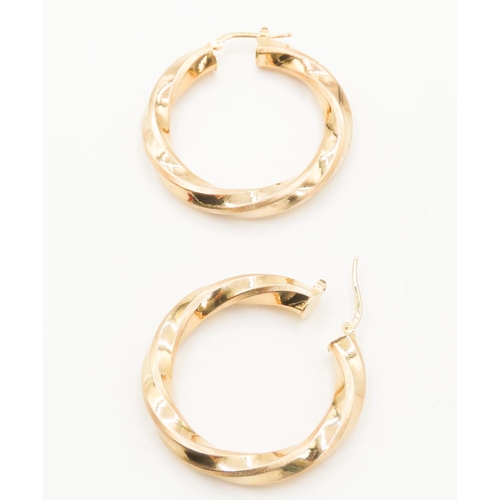 13 - Pair of 9 Carat Yellow Gold Twist Form Large Hoop Earrings Each 4cm Diameter