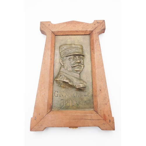 132 - WW1 Generalissimo Joseph Joffre Bronze Plaque by G.Trinque (1844-1930) Contained within Table Easel ... 