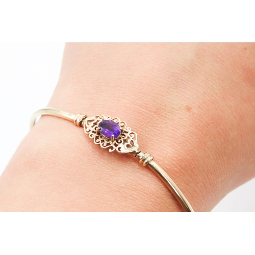 137 - Amethyst Set 9 Carat Yellow Gold Bracelet 7cm Inner Width