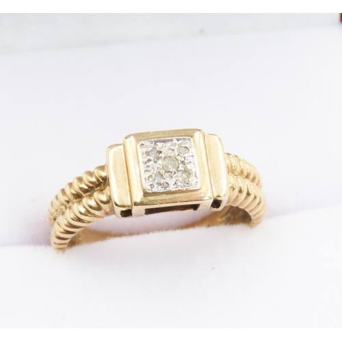 139 - Diamond Set Panel Form Cluster Ring Rope Motif Band Mounted in 9 Carat Yellow Gold Ring Size L