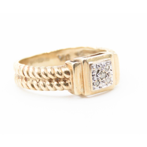 139 - Diamond Set Panel Form Cluster Ring Rope Motif Band Mounted in 9 Carat Yellow Gold Ring Size L