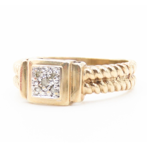 139 - Diamond Set Panel Form Cluster Ring Rope Motif Band Mounted in 9 Carat Yellow Gold Ring Size L