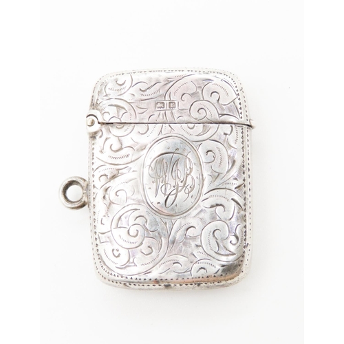 146 - Silver Vesta Case Incised Detailing Striker to Base 4cm High 3cm Wide