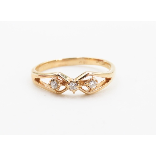 149 - Three Stone Diamond Set Bow Form Ring Mounted in 18 Carat Yellow Gold Ring Size L and a Half