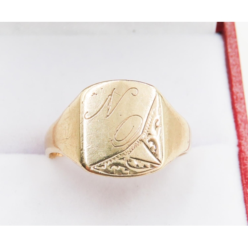 150 - 9 Carat Yellow Gold Panel Form Signet Ring Size R