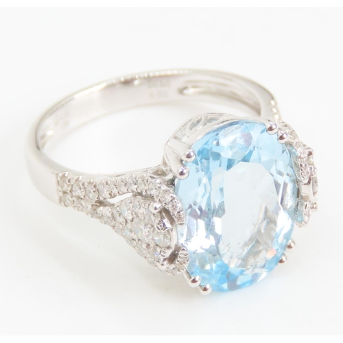 155 - Basket Set Aquamarine and Diamond Ring Mounted in 18 Carat White Gold Finely Detailed Diamonds Set t... 