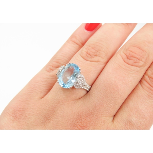 155 - Basket Set Aquamarine and Diamond Ring Mounted in 18 Carat White Gold Finely Detailed Diamonds Set t... 