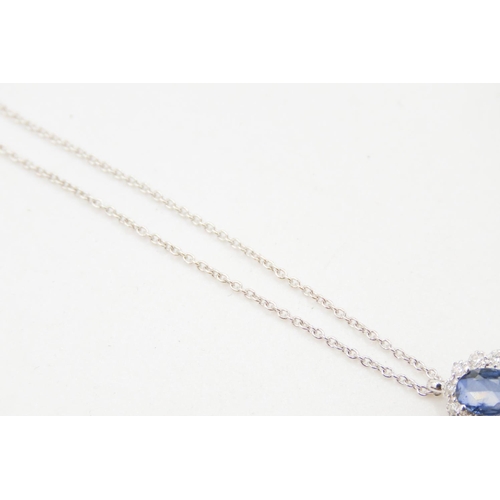 156 - Sapphire and Diamond Set Pearl Pendant Mounted in 18 Carat White Gold 2cm Drop Further Set on 18 Car... 