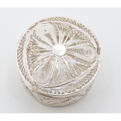 159 - Silver Filigree Decorated Trinket Box Attractively Detailed Circular Form 4cm Diameter 3cm High