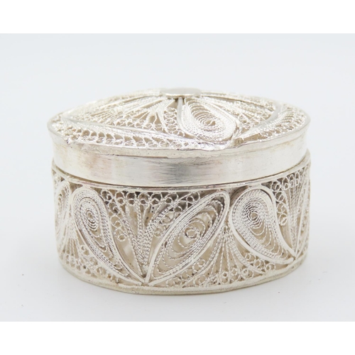 159 - Silver Filigree Decorated Trinket Box Attractively Detailed Circular Form 4cm Diameter 3cm High