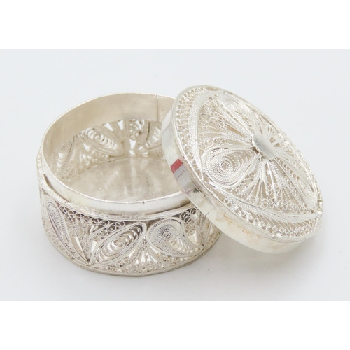 159 - Silver Filigree Decorated Trinket Box Attractively Detailed Circular Form 4cm Diameter 3cm High