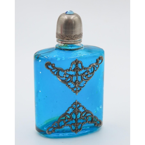 160 - Attractively Detailed Scent Bottle Gem Decorated Top 7cm High Silver Set