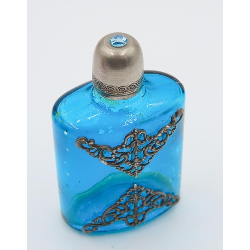 160 - Attractively Detailed Scent Bottle Gem Decorated Top 7cm High Silver Set