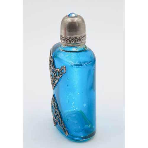 160 - Attractively Detailed Scent Bottle Gem Decorated Top 7cm High Silver Set