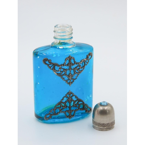 160 - Attractively Detailed Scent Bottle Gem Decorated Top 7cm High Silver Set