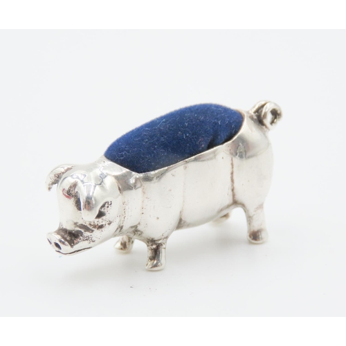 161 - Silver Piglet Form Pin Cushion 4cm Long 2cm High