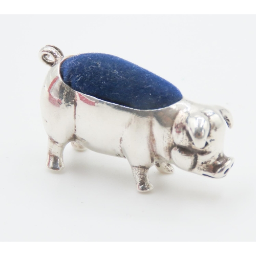 161 - Silver Piglet Form Pin Cushion 4cm Long 2cm High