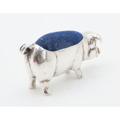 161 - Silver Piglet Form Pin Cushion 4cm Long 2cm High