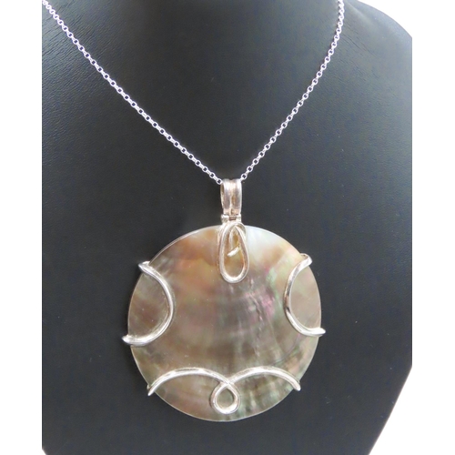 163 - Statement Shell Pendant Mounted in Silver 6.5cm Diameter Further Set on Silver Chain 48cm Long