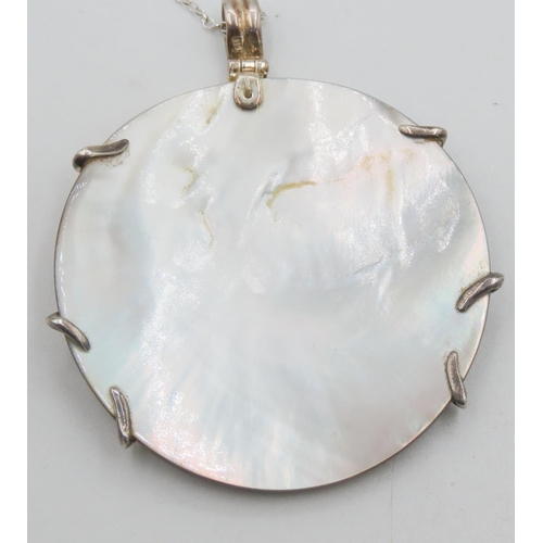 163 - Statement Shell Pendant Mounted in Silver 6.5cm Diameter Further Set on Silver Chain 48cm Long