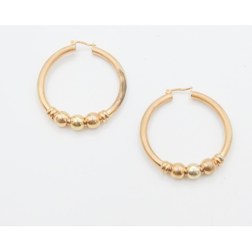 164 - Pair of Large 9 Carat Yellow Gold Bead Motif Hoop Earrings Each 3.5cm Diameter