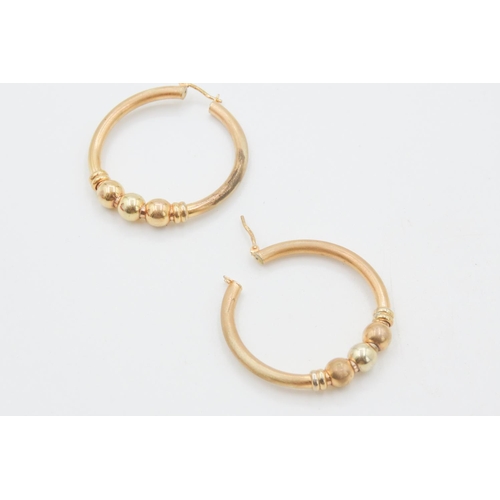 164 - Pair of Large 9 Carat Yellow Gold Bead Motif Hoop Earrings Each 3.5cm Diameter