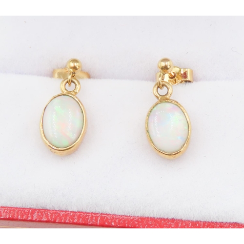 166 - Pair of Bezel Set Opal Drop Earrings Mounted in 9 Carat Yellow Gold Each 1.5cm Drop