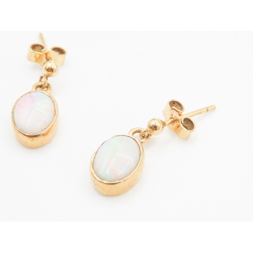 166 - Pair of Bezel Set Opal Drop Earrings Mounted in 9 Carat Yellow Gold Each 1.5cm Drop