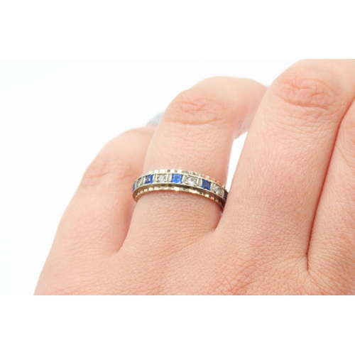 167 - Gemstone Set Silver and 9 Carat Yellow Gold Eternity Ring Size Q