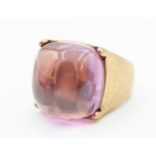 168 - Vintage Cabochon Polished Gemstone Set Gold Filled Ring Circa 1970 Size L and a Half