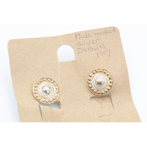 169 - Pair of Irish Silver Circular Form Earrings Silver Gilt Decorated Detail Hallmarked Dublin 1997 Each... 