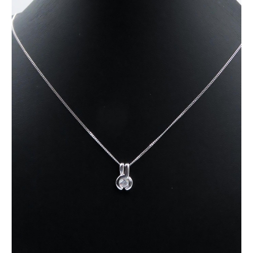 17 - Diamond Solitaire Pendant Bezel Set in 9 Carat White Gold 12mm High Further Set on 9 Carat White Gol... 