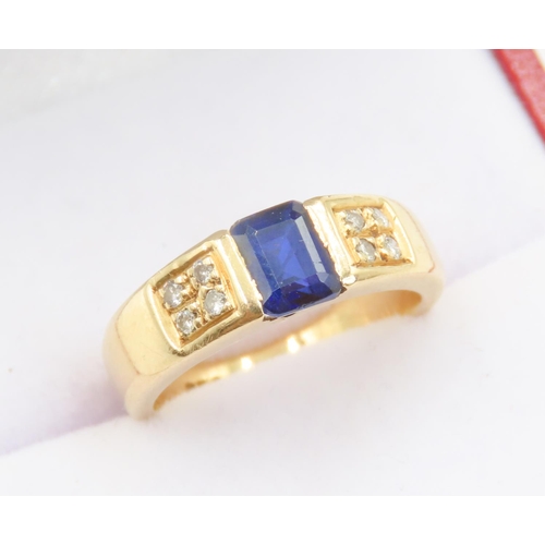 170 - Half Bezel Set Sapphire and Diamond Ring Mounted on 18 Carat Yellow Gold Band Size J