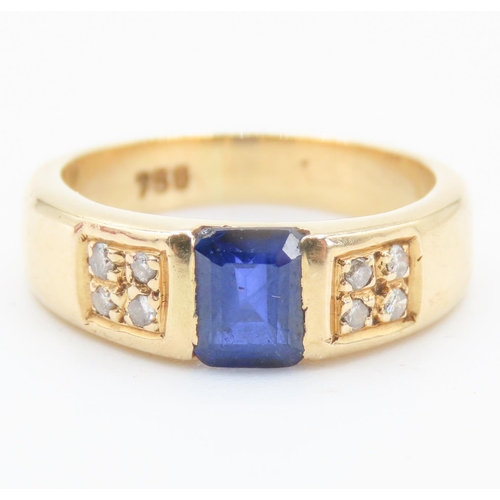 170 - Half Bezel Set Sapphire and Diamond Ring Mounted on 18 Carat Yellow Gold Band Size J