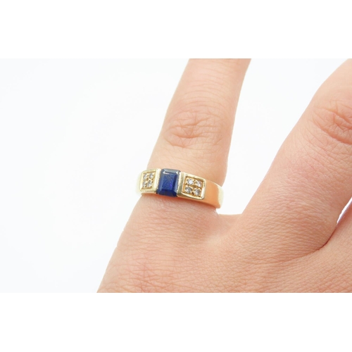 170 - Half Bezel Set Sapphire and Diamond Ring Mounted on 18 Carat Yellow Gold Band Size J