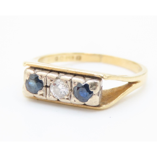 171 - Three Stone Sapphire and Diamond Ring Mounted in 18 Carat Yellow Gold Ring Size L