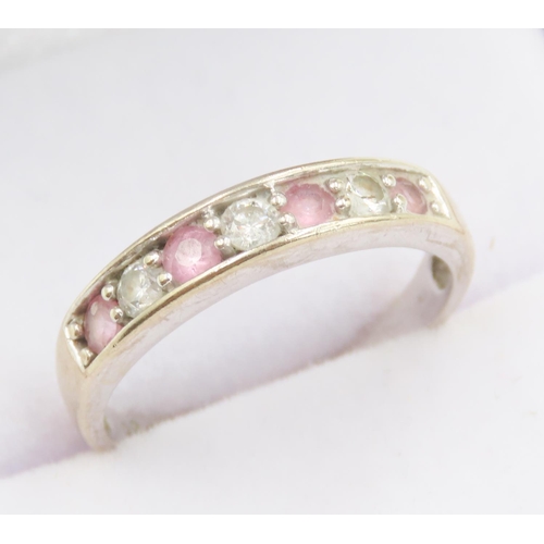 172 - Pink Tourmaline and Diamond Seven Stone Ring Set in 18 Carat White Gold Band Ring Size N