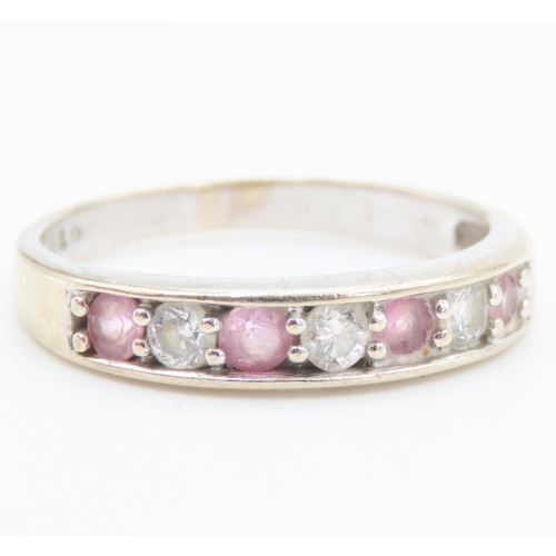 172 - Pink Tourmaline and Diamond Seven Stone Ring Set in 18 Carat White Gold Band Ring Size N