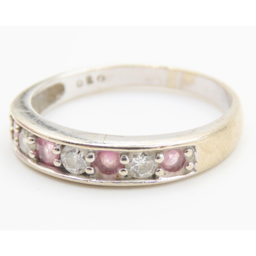 172 - Pink Tourmaline and Diamond Seven Stone Ring Set in 18 Carat White Gold Band Ring Size N