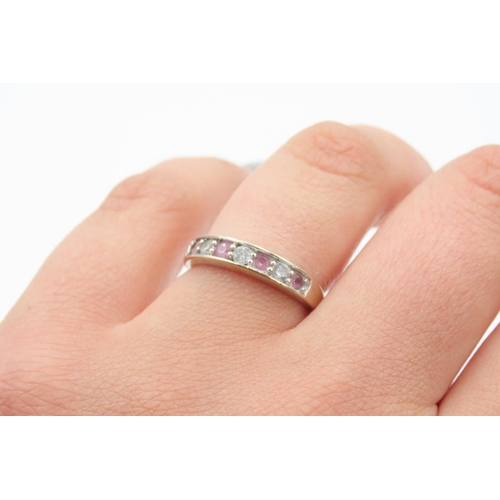 172 - Pink Tourmaline and Diamond Seven Stone Ring Set in 18 Carat White Gold Band Ring Size N