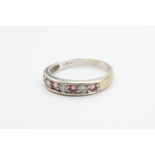 172 - Pink Tourmaline and Diamond Seven Stone Ring Set in 18 Carat White Gold Band Ring Size N