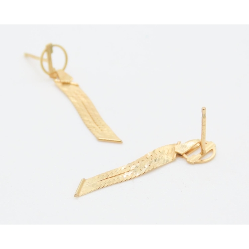 173 - Pair of 9 Carat Yellow Gold Ribbon Form Drop Earrings Each 3cm High