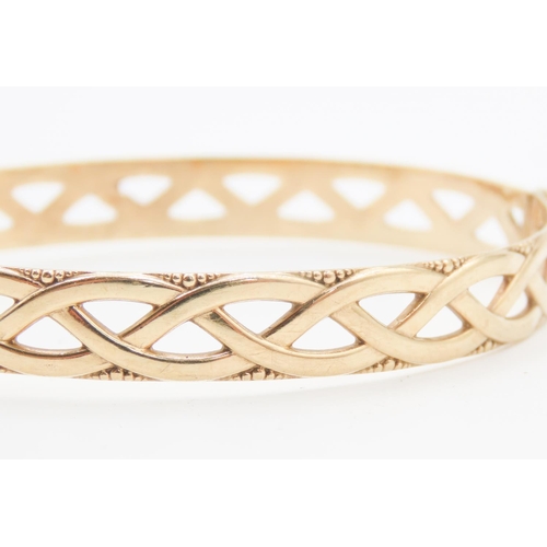 179 - 9 Carat Yellow Gold Celtic Knot Bangle Bracelet with Safety Chain Inner Width 6.5cm