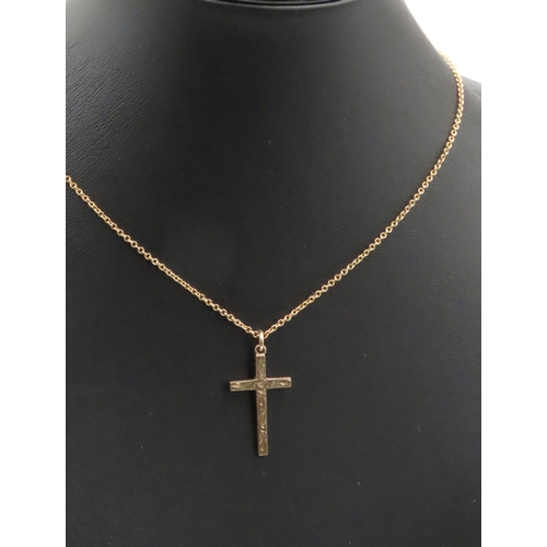 180 - 9 Carat Yellow Gold Cross Pendant Incised Detailing 3cm High Set on 9 Carat Yellow Gold Chain 42cm L... 