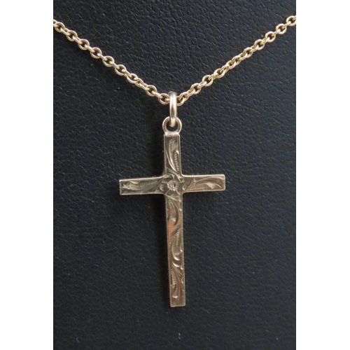 180 - 9 Carat Yellow Gold Cross Pendant Incised Detailing 3cm High Set on 9 Carat Yellow Gold Chain 42cm L... 