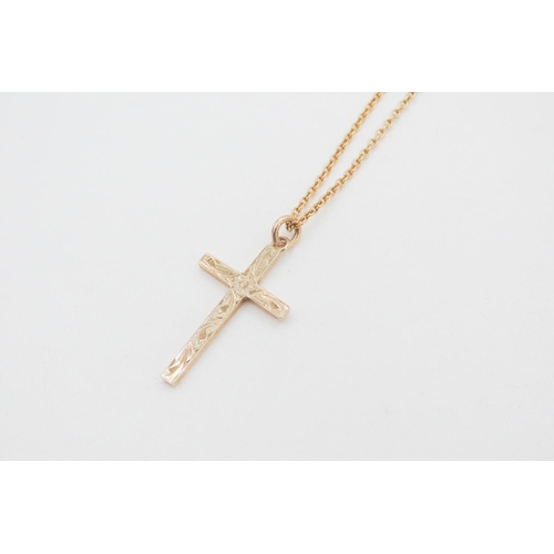 180 - 9 Carat Yellow Gold Cross Pendant Incised Detailing 3cm High Set on 9 Carat Yellow Gold Chain 42cm L... 