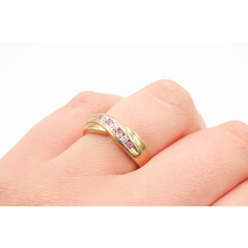 181 - Pink Tourmaline and Diamond Set Crossover Form Ring Mounted in 9 Carat Yellow Gold Ring Size P