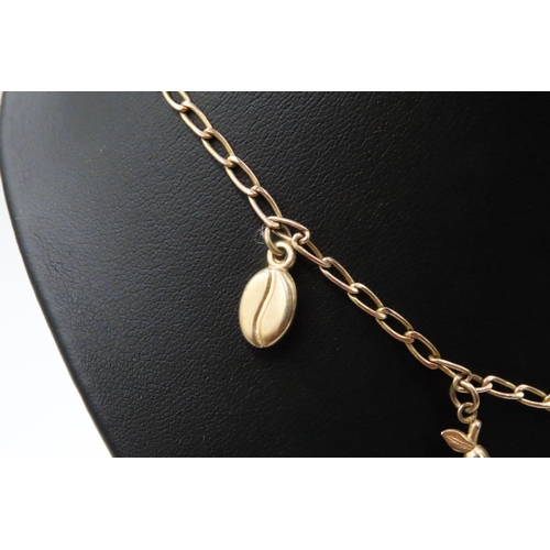 185 - 9 Carat Yellow Gold Charm Necklace with Grape, Coffee Bean and Other Charms 46cm Long